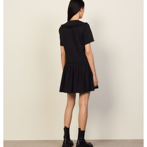 NWT Sandro Black Short Dress with Large Ruffled Peter Pan Collar - Picture 4 of 16